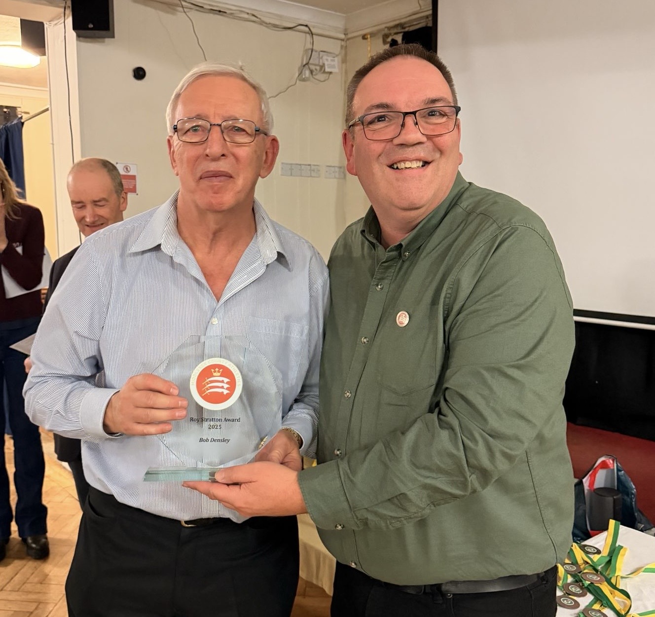 Bob Densley receiving his award from Stuart Pugh.